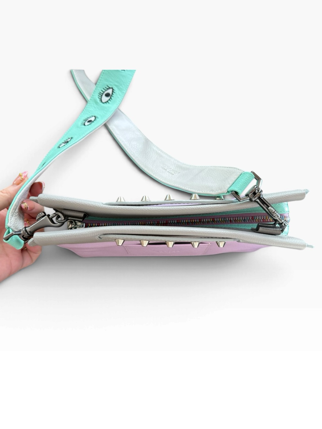 Min & Mon Vali Small Lavender Leather Crossbody Eye Strap Bag & Card Case Set — image 3 of 8